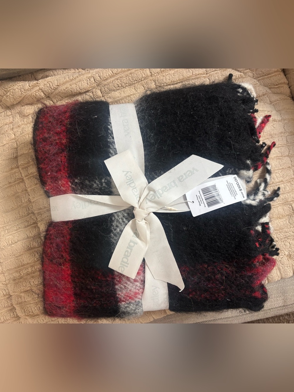 Vera Bradley Black and Red Plaid Woven Throw